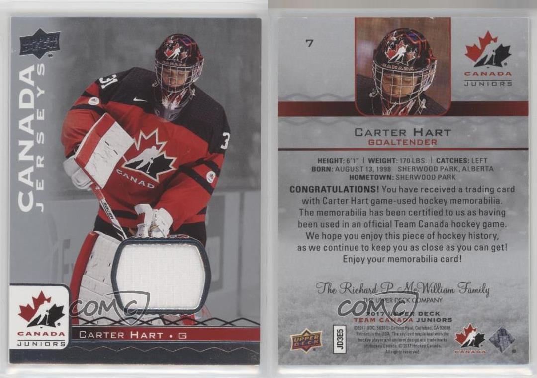 2017 Upper Deck Team Canada Juniors Canada Jerseys Carter Hart #7 | eBay