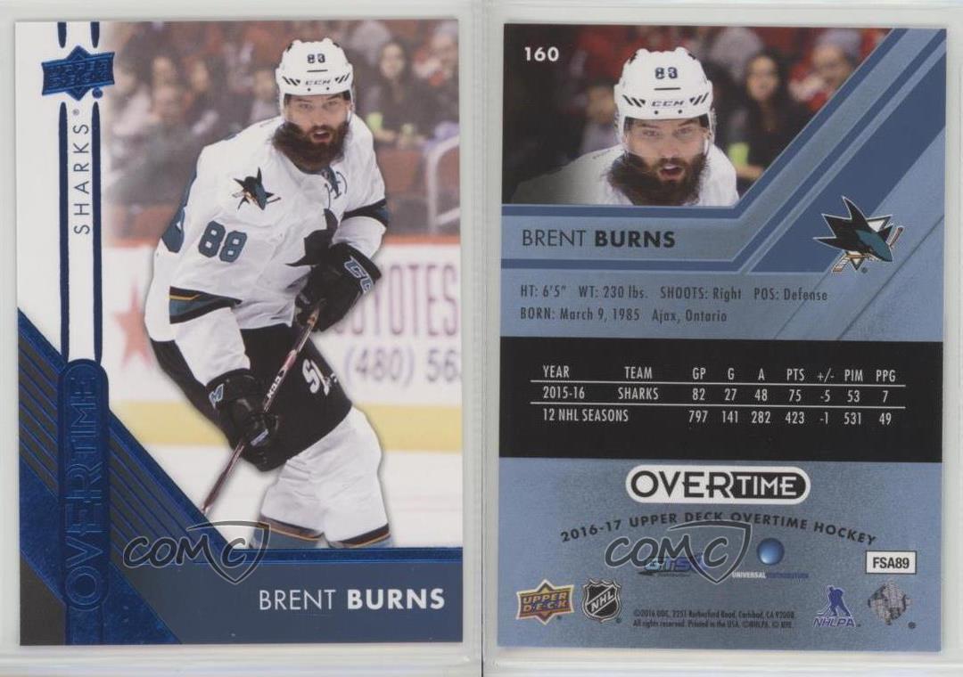 2016-17 Upper Deck Overtime Blue Foil Brent Burns #160 - Picture 3 of 4