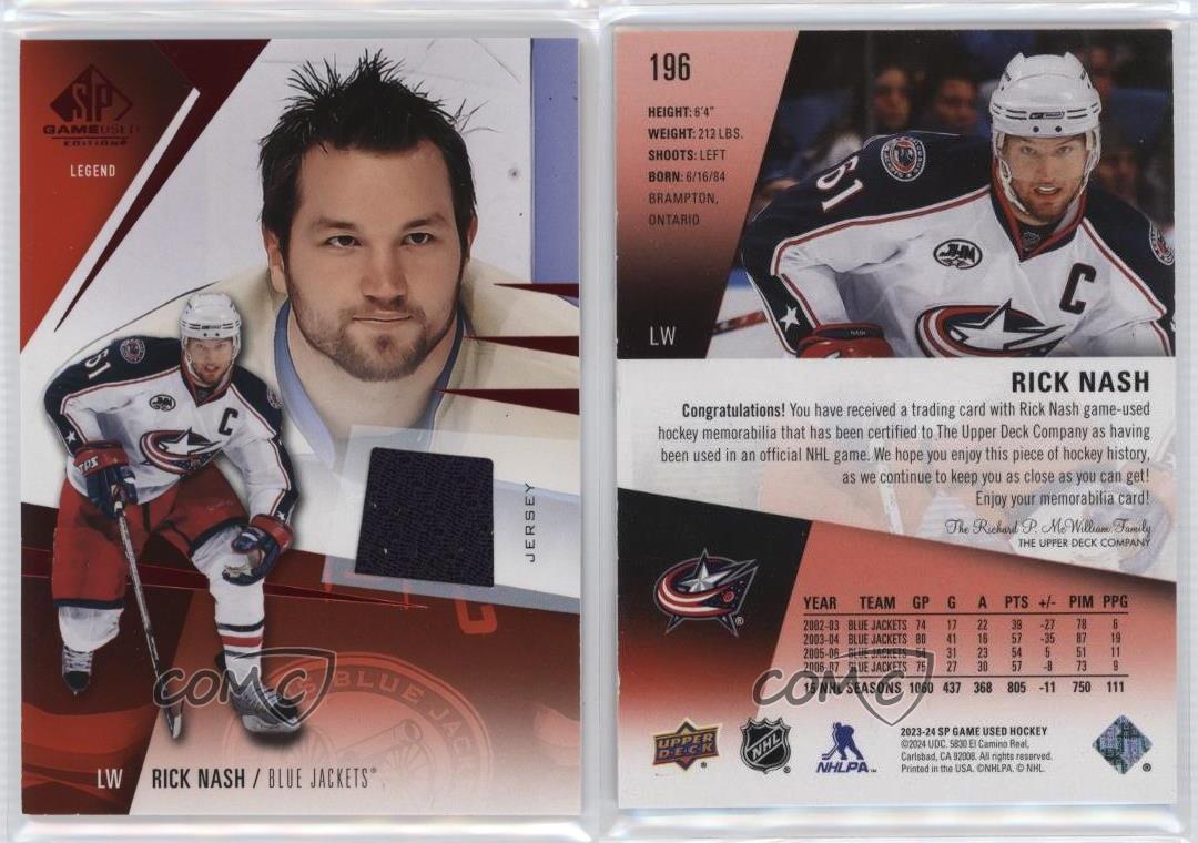 Maglia Leggende Upper Deck SP 2023-24 Gioco Usato Rick Nash #196 - Foto 4 di 5