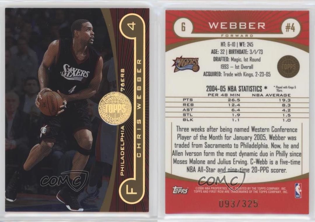 2005-06 Topps First Row Gold Rainbow /325 Chris Webber #6 HOF