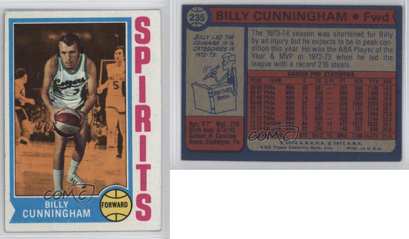 1974-75 Topps #235 Billy Cunningham St. Louis Spirits (ABA) Basketball Card | eBay