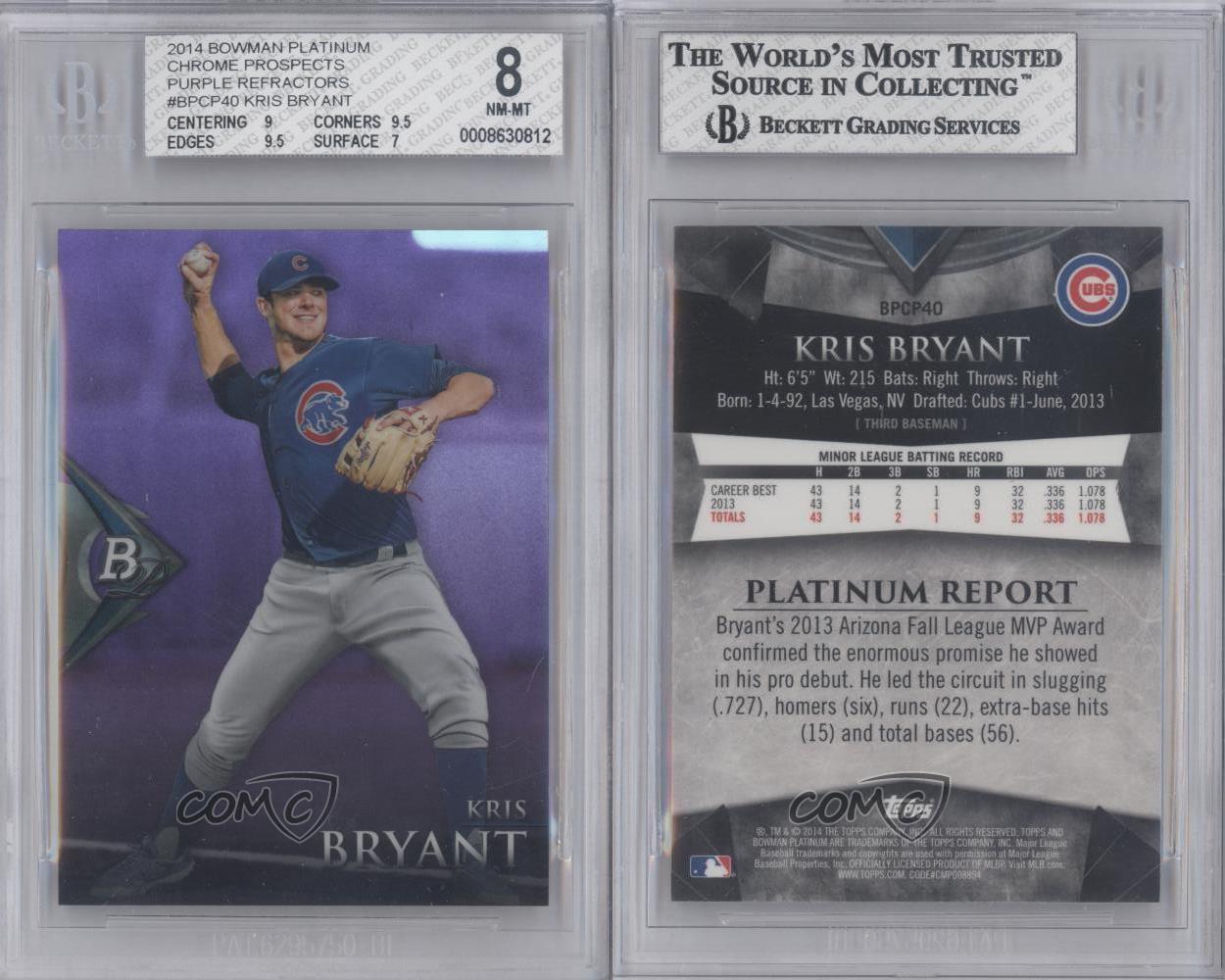 2014 Bowman Platinum Rookie Card Purple Refractor #BPC40 Kris Bryant —  Rookie Cards