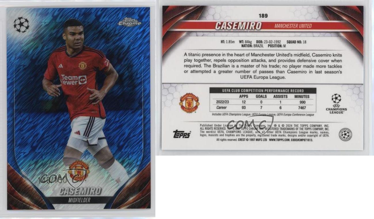 2023-24 Topps Chrome UEFA Club Competitions Blue Shimmer Refractor /150 Casemiro - Bild 3 von 4