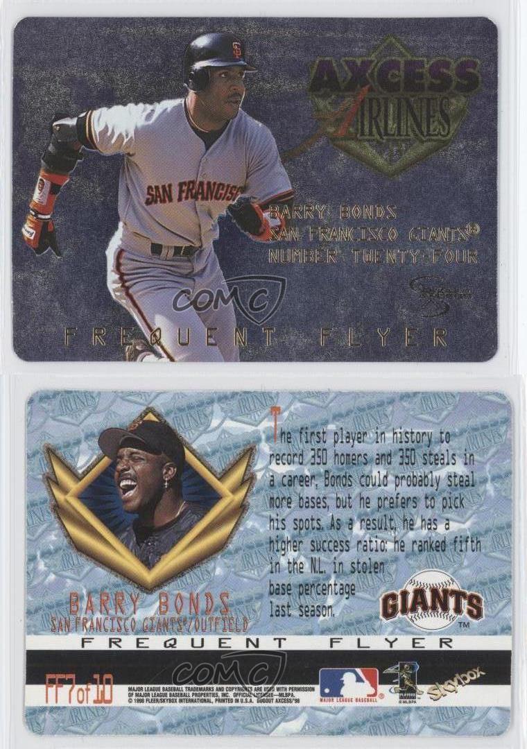 1998 skybox dugout axcess airlines frequent flyer ff7 barry bonds ff7 flyers
