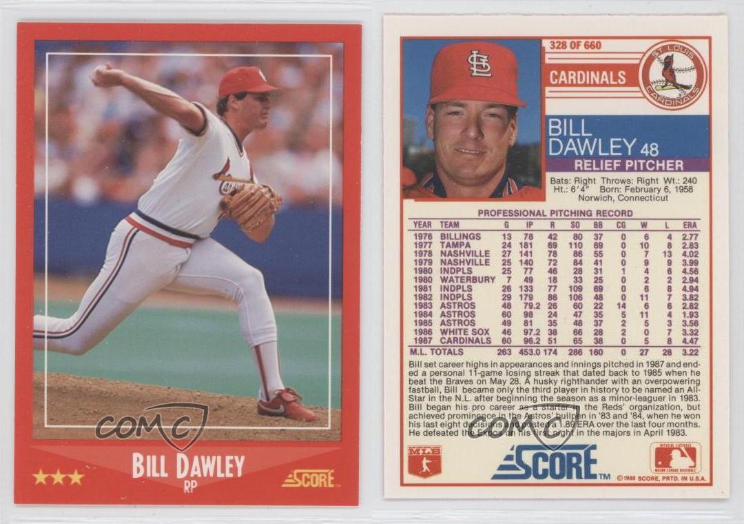 1988 Score #328 Bill Dawley St. Louis Cardinals Baseball Card | eBay