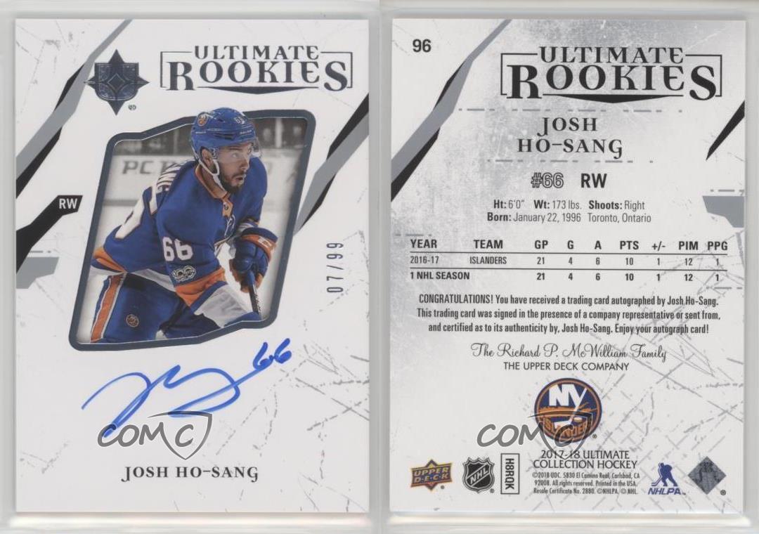 2017-18 Ultimate Collection Rookies /99 Josh Ho-Sang #96 Rookie Auto RC