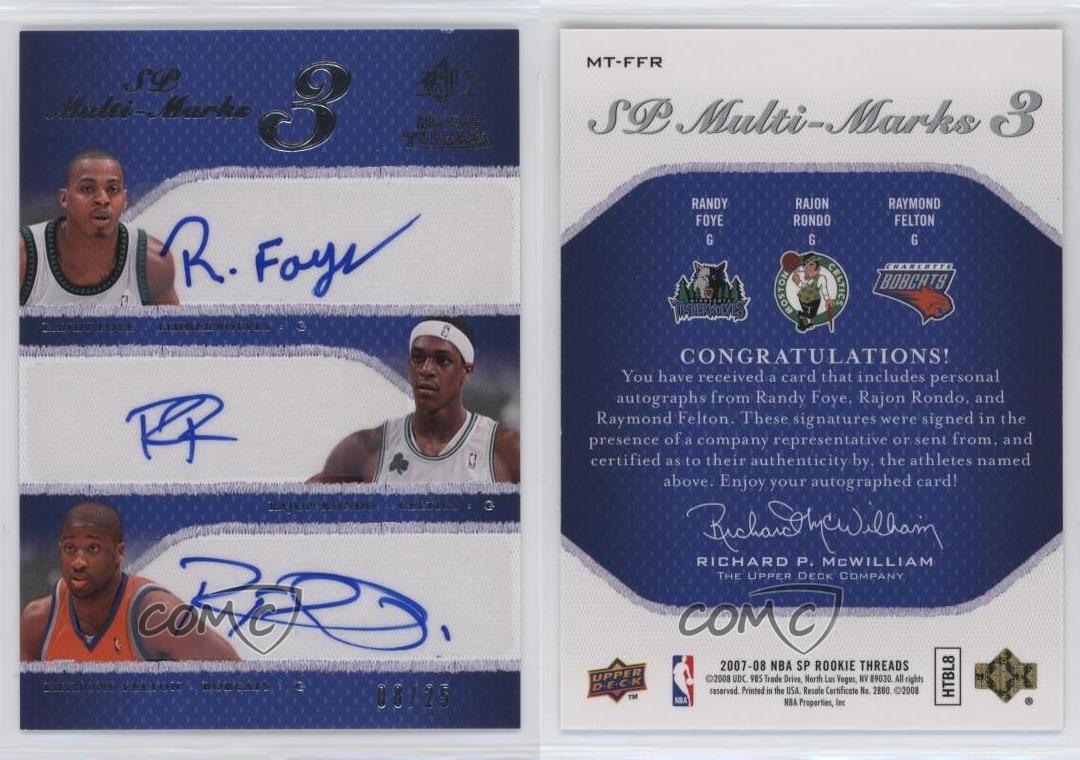 2007-08 SP Rookie Threads Multi-Marks Triple /25 Randy Foye Rajon Rondo Auto - Picture 3 of 3