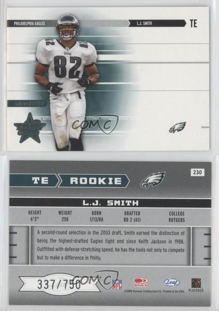 2003 Leaf Rookies & Stars Rookie /750 LJ Smith #230 RC - Picture 3 of 4
