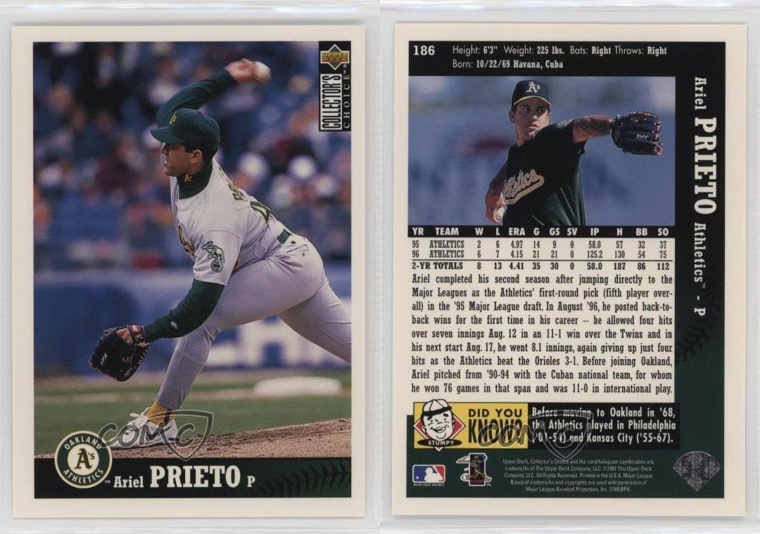 1997 Upper Deck Collector's Choice Ariel Prieto #186 - Bild 4 von 4