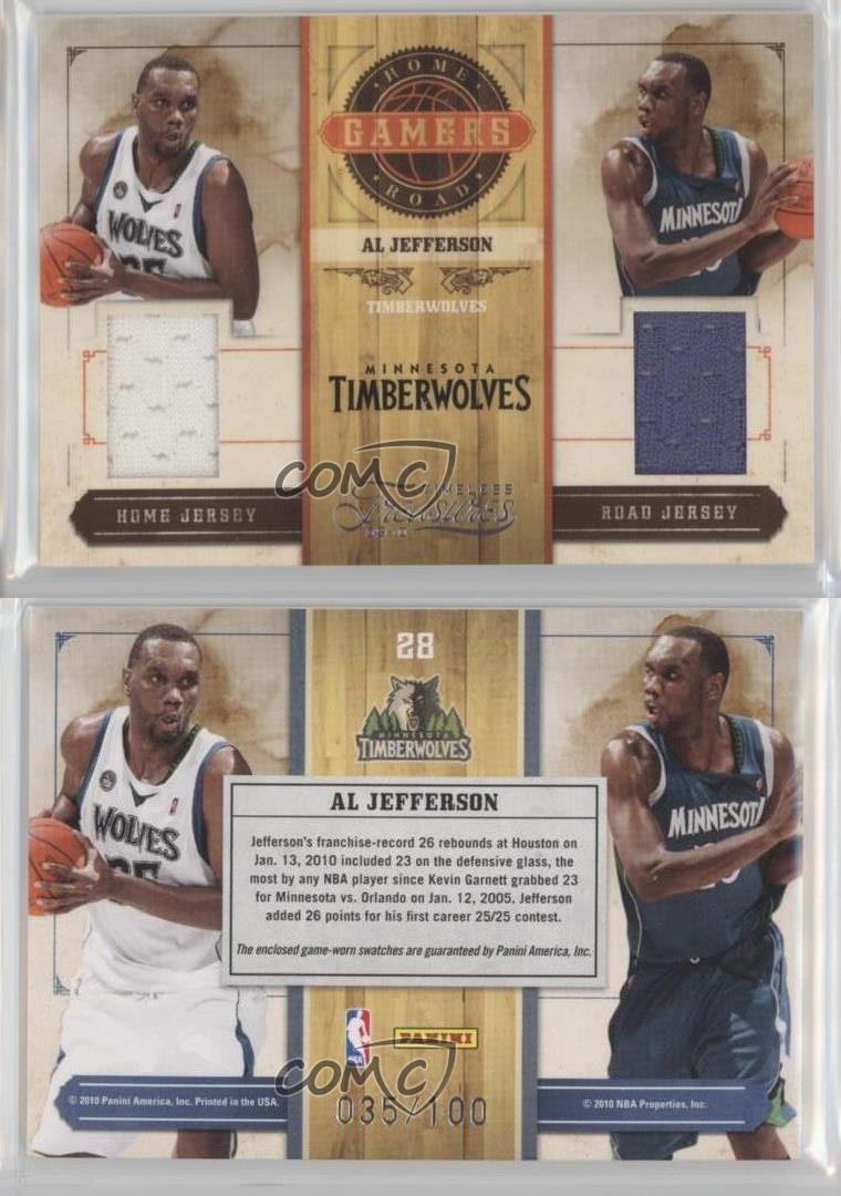 2009-10 Timeless Treasures Home & Road Gamers Materials /100 Al Jefferson #28