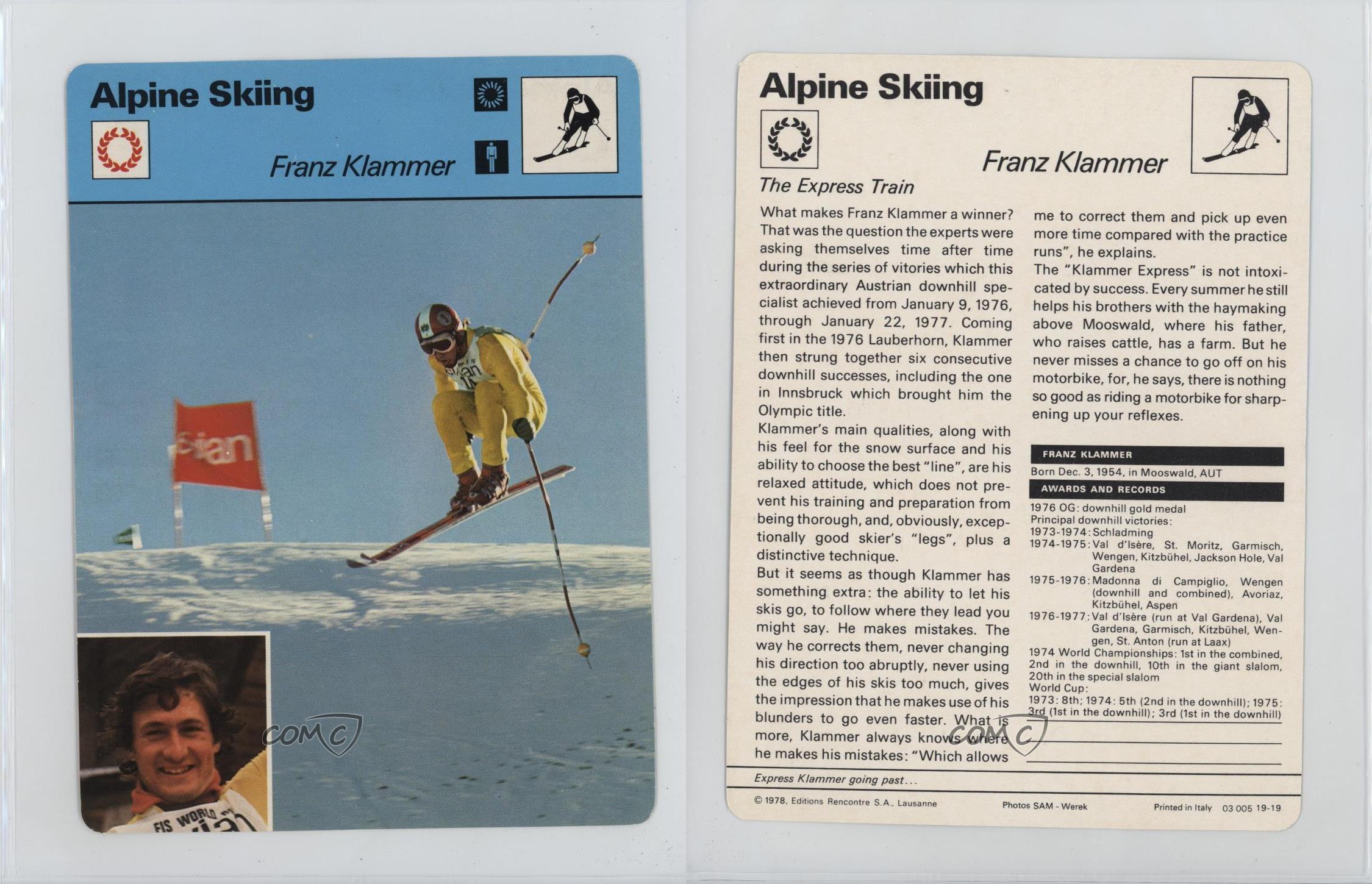1977-79 Sportscasters Série 19 Ski Alpin Lausanne soldes Franz Klammer #19-19
