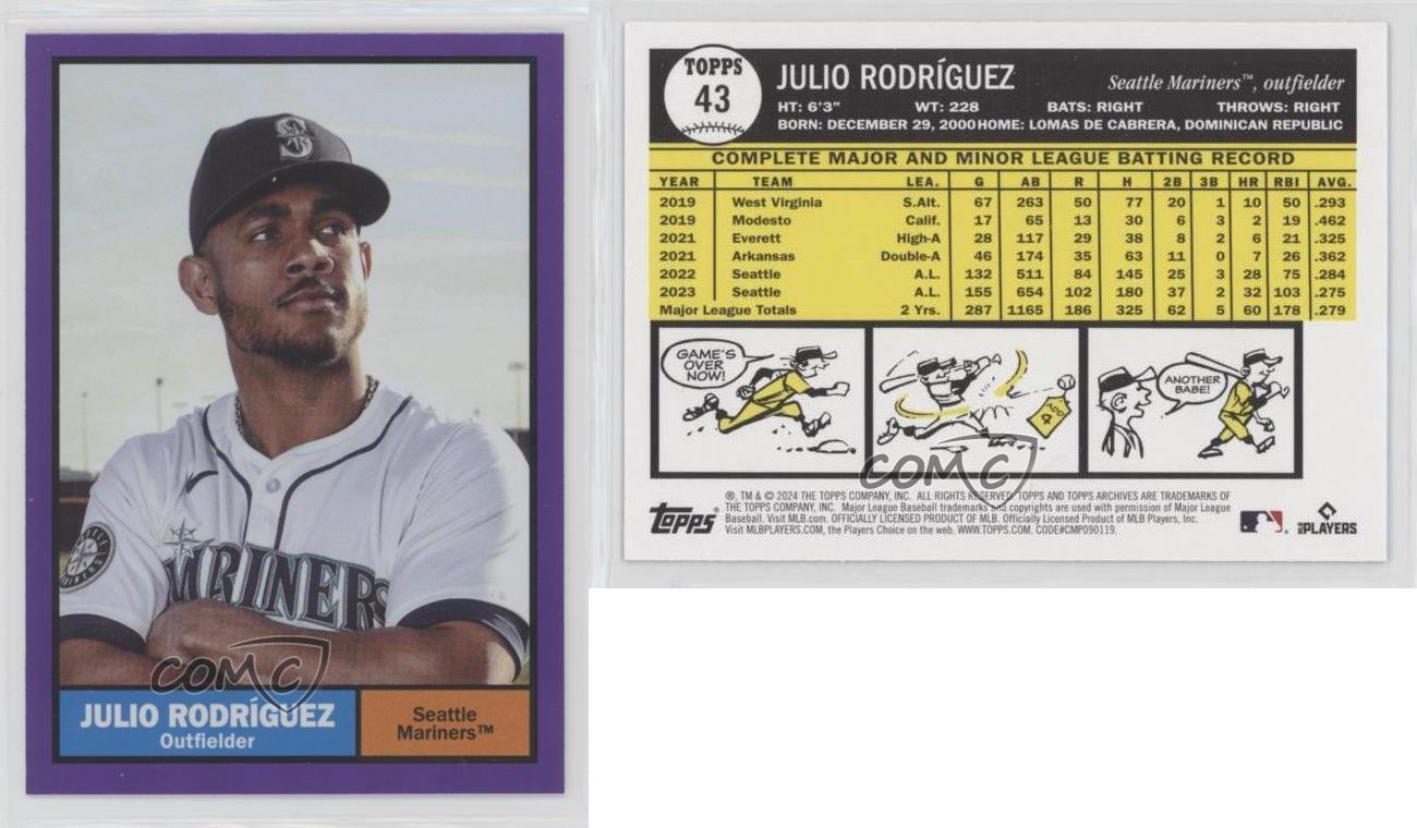 2024 Archives 1961 Topps Purple Foilboard Julio Rodriguez Rodríguez #43 - Bild 3 von 4