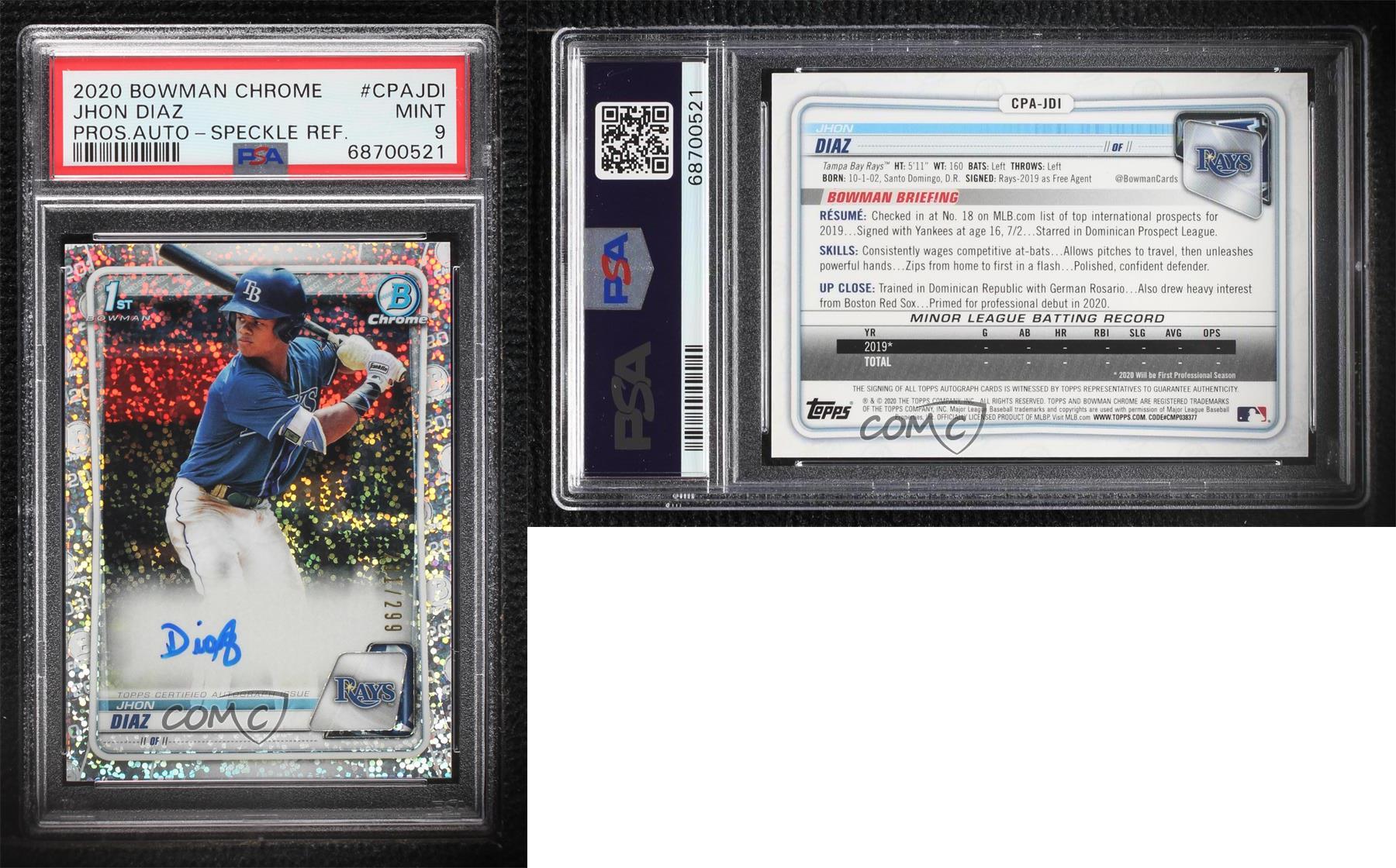 2020 Bowman Chrome JHON DIAZ 1st Speckle Refractor Auto BGS