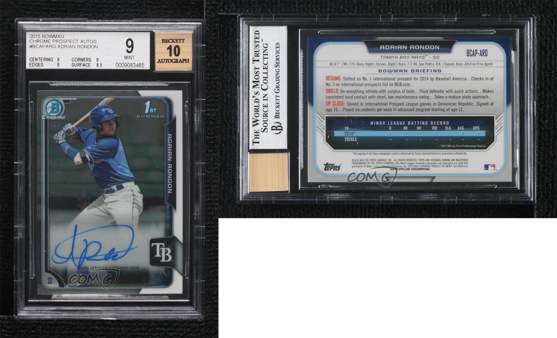 2015 Bowman Chrome Prospects Auto Adrian Rondon #BCAP-ARO BGS 9 MINT Auto