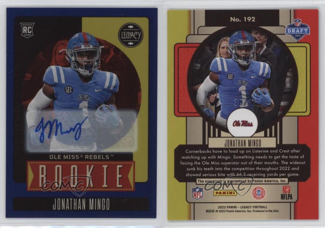 2023 Panini Legacy Premium Penmanship Sapphire /35 Jonathan Mingo Rookie Auto RC