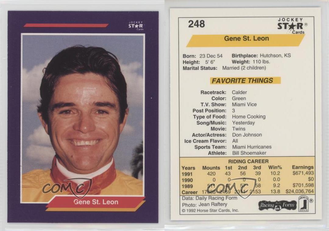 1992 Horse Star Jockey Star Cards Gene St Leon #248 - Bild 4 von 4