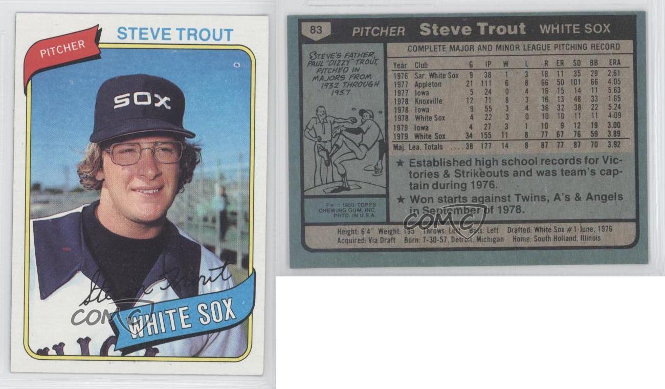 1980 Topps 83 Steve Trout Chicago White Sox RC Rookie Baseball Card