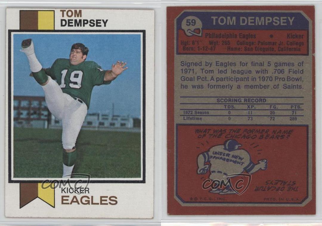 1973 Topps 59 Tom Dempsey Philadelphia Eagles Football Card eBay