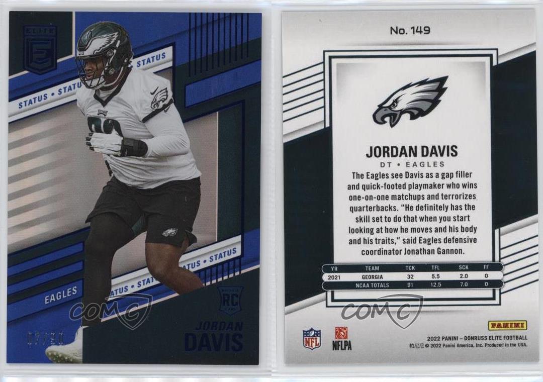 2022 Panini Donruss Elite Rookies Status /90 Jordan Davis #149 Rookie RC - Picture 3 of 4