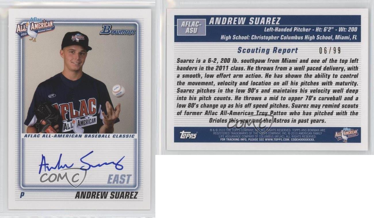 2016 Bowman AFLAC/Under Armour All-American Game /99 Andrew Suarez Auto - Imagen 3 de 3