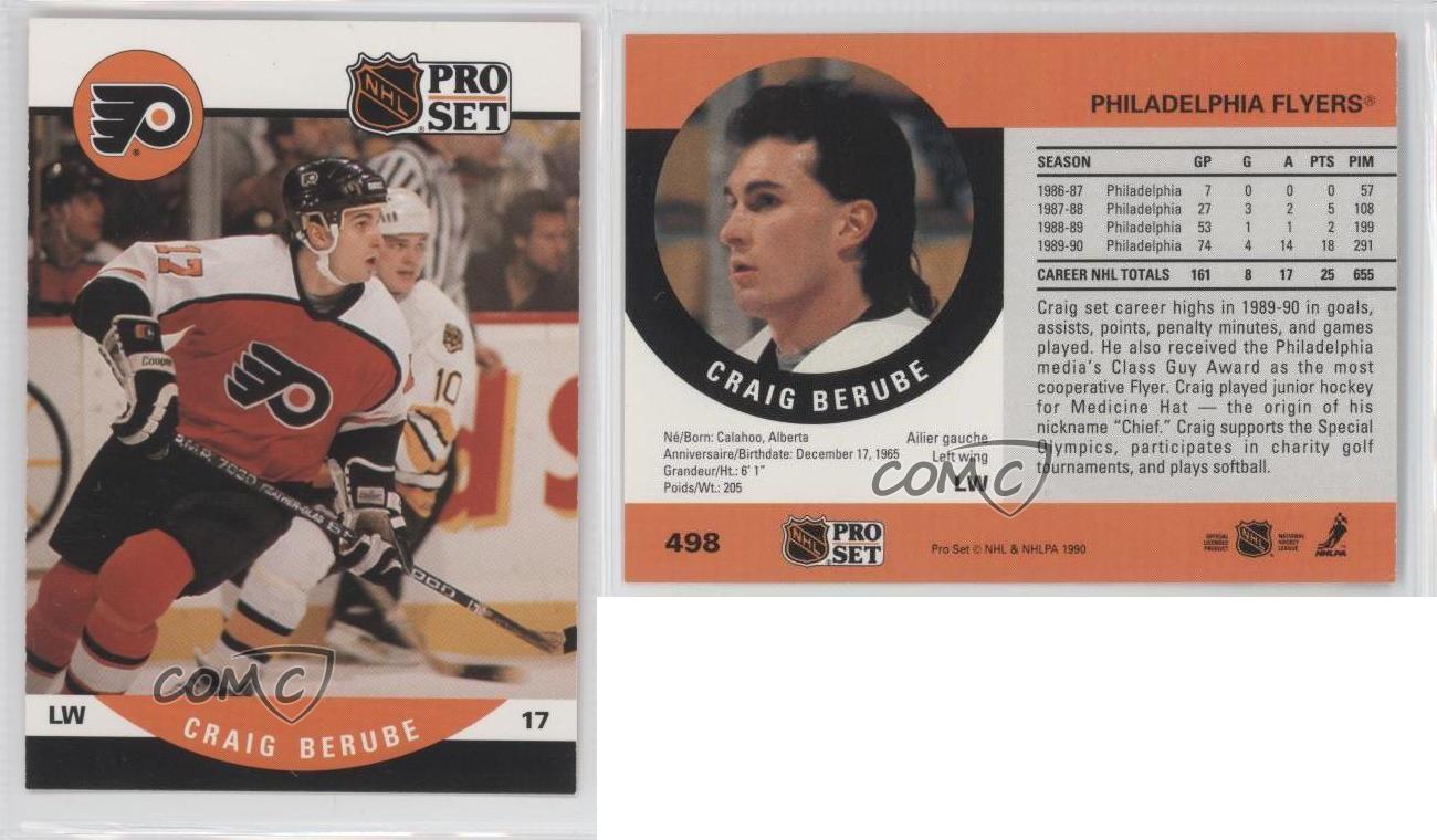 1990 91 pro set 498 craig berube philadelphia flyers rc rookie philadelphia flyers nickname