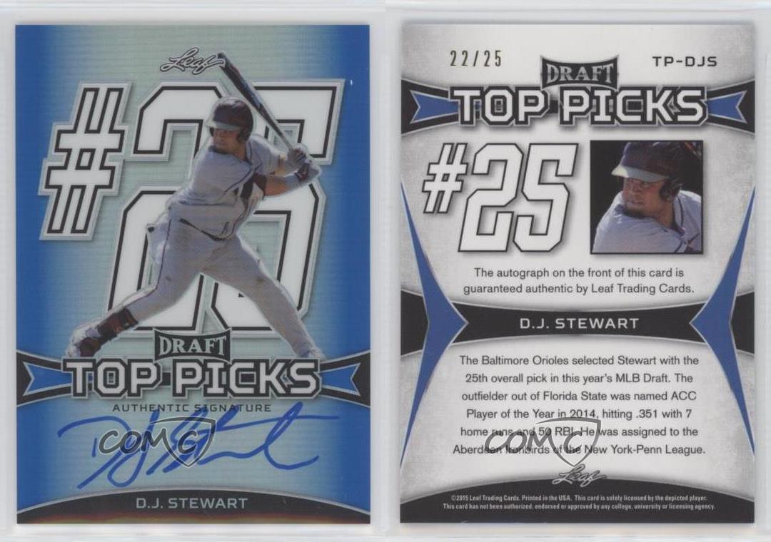 2015 Leaf Metal Draft Top Picks Blue Prismatic /25 DJ Stewart #TP-DJS Auto
