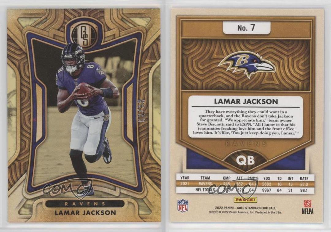 2021 Gold Standard Lamar Jackson #7 Base Card #/99 Baltimore Ravens