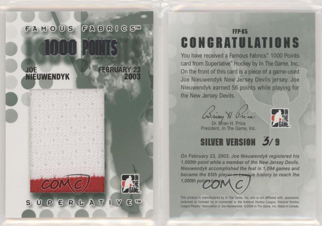 2007-08 ITG Superlative Famous Fabrics 1000 Points Silver /9 Joe Nieuwendyk HOF - Picture 3 of 3