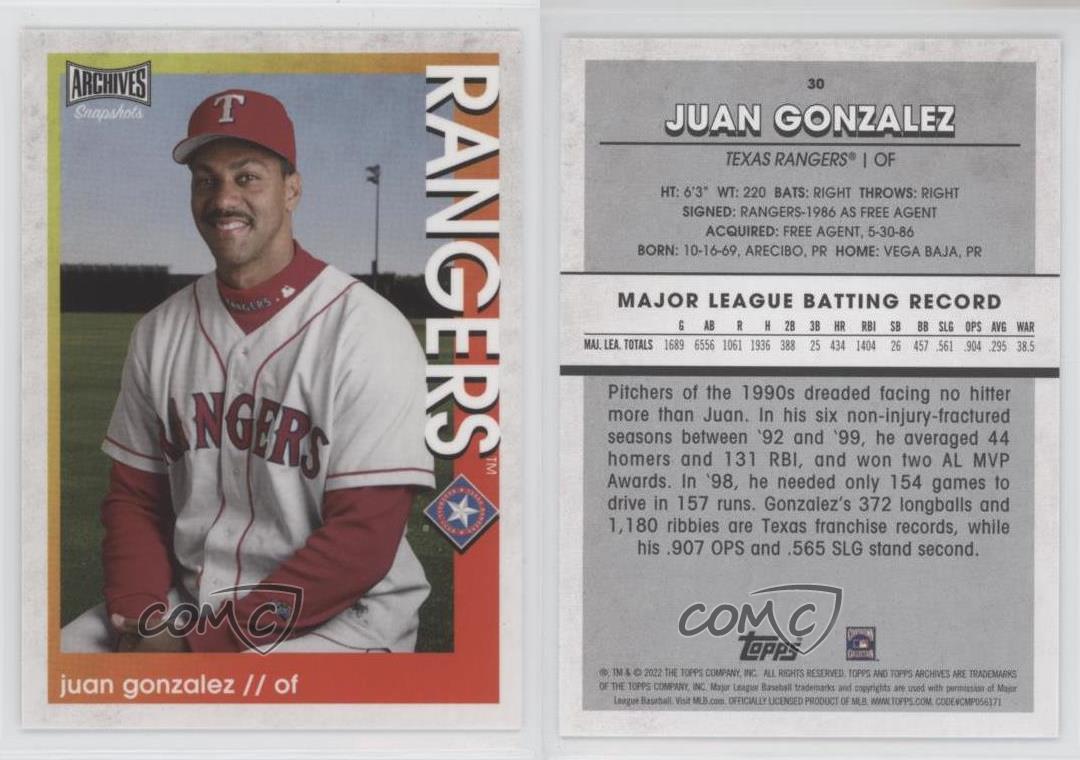 Juan Gonzalez [Negative Inverse] #30 Prices, 2022 Topps Archives Snapshots