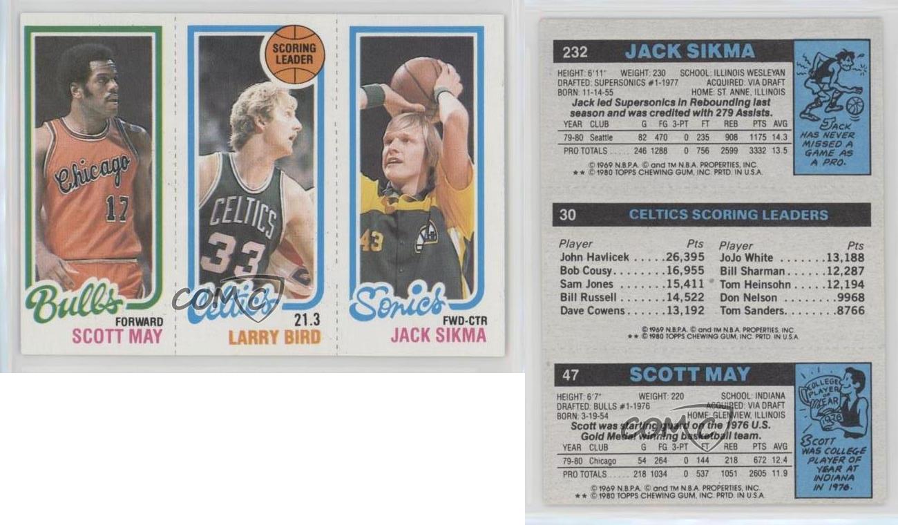 1980-81 Topps Scott May Larry Bird Jack Sikma #232-30-47 Rookie RC HOF - Picture 4 of 7