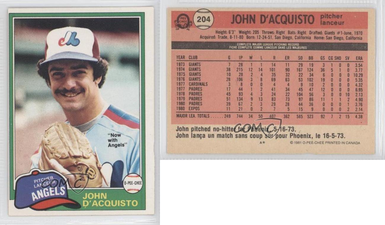 1981 O-Pee-Chee - White Back #204 John D'Acquisto