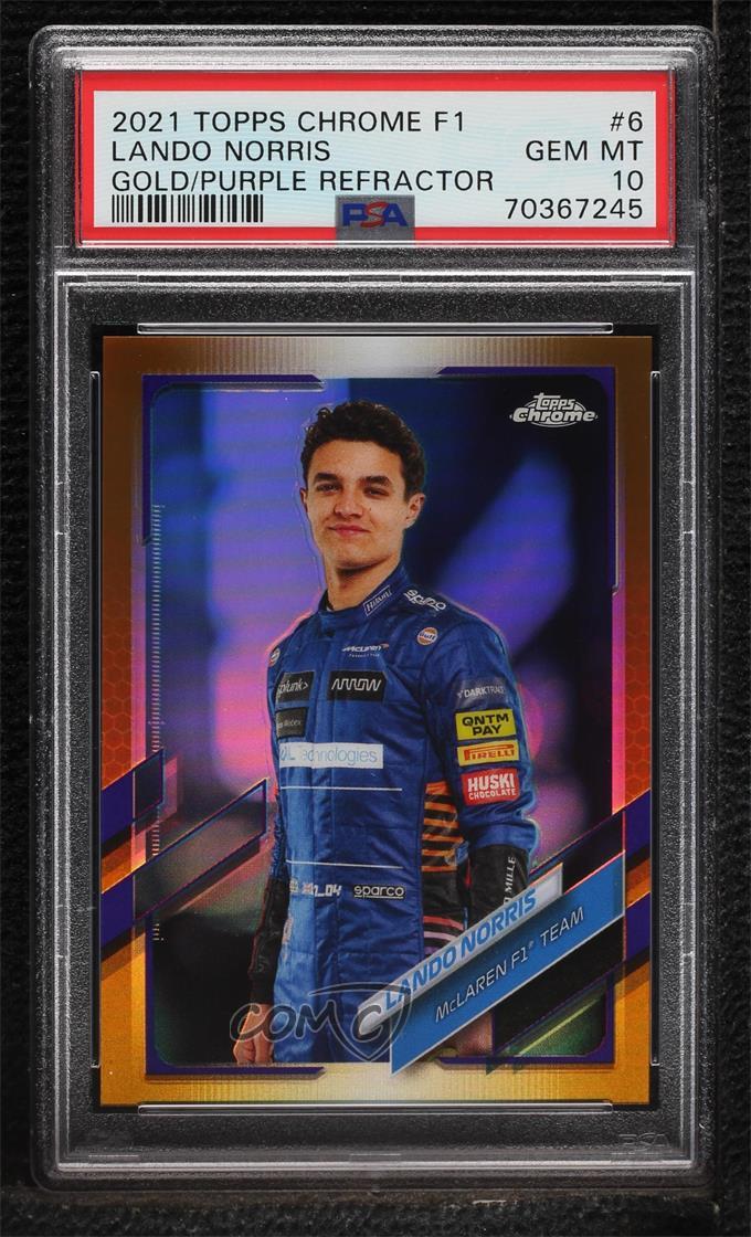 2021 Topps Chrome F1 Racers Gold and Purple Refractor Lando Norris #6 PSA 10