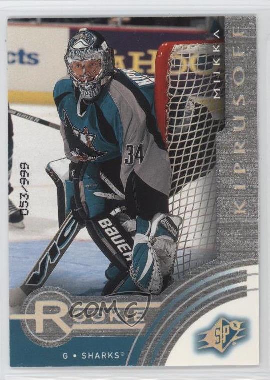 2001-02 SPx/999 #123 Miikka Kiprusoff San Jose Sharks Rookie Hockey ...
