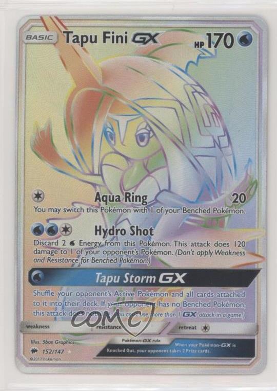 Details About 2017 Pokémon Sun Moon Burning Shadows 152 Tapu Fini Gx Pokemon Card G6p
