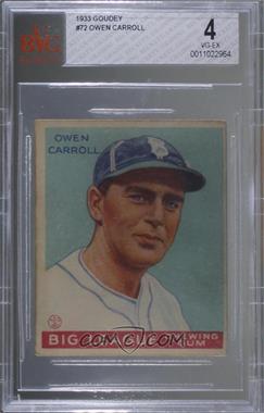 1933 Goudey Big League Chewing Gum - R319 #72 - Owen Carroll [BVG 4 VG‑EX]
