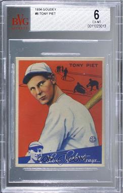 1934 Goudey Big League Chewing Gum - R320 #8 - Tony Piet [BVG 6 EX‑MT]