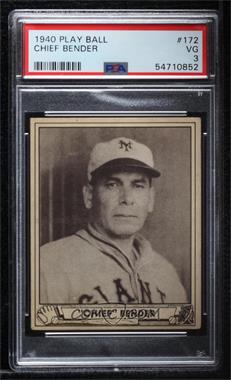 1940 Play Ball - [Base] #172.1 - Chief Bender (Regular Back) [PSA 3 VG]