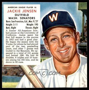 1953 Red Man Tobacco All-Star Team - American League Series - Cut Tab #6.1 - Jackie Jensen (Contest Expires March 31, 1954) [EX]