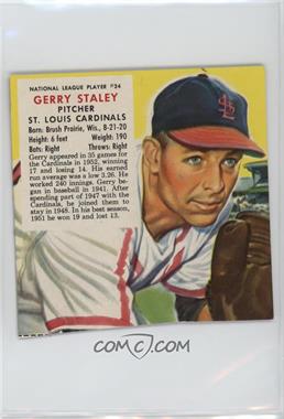 1953 Red Man Tobacco All-Star Team - National League Series - Cut Tab #24.1 - Gerry Staley (Contest Expires March 31, 1954)