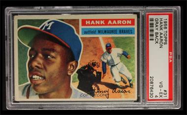 1956 Topps - [Base] #31.2 - Hank Aaron (White Back: Small Background Photo is Willie Mays) [PSA 4 VG‑EX]