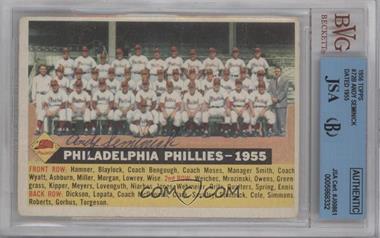 1956 Topps - [Base] #72.3 - Philadelphia Phillies Team (White Back, Team Name and Date) [JSA Certified Encased by BVG]