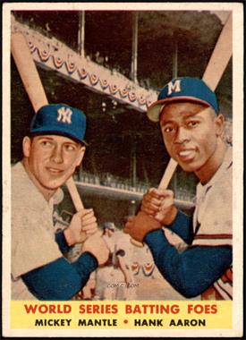 1958 Topps - [Base] #418 - World Series Batting Foes (Mickey Mantle, Hank Aaron) [VG EX+]