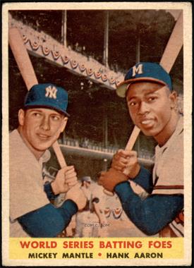 1958 Topps - [Base] #418 - World Series Batting Foes (Mickey Mantle, Hank Aaron) [VG+]