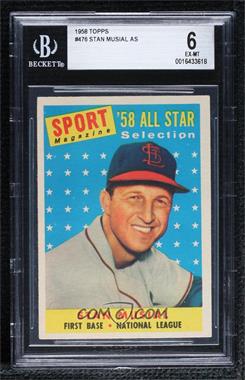 1958 Topps - [Base] #476 - Sport Magazine '58 All Star Selection - Stan Musial [BGS 6 EX‑MT]