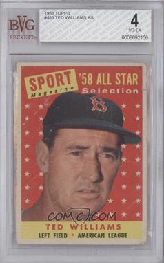 1958 Topps - [Base] #485 - Sport Magazine '58 All Star Selection - Ted Williams [BVG 4 VG‑EX]