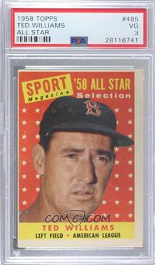 1958 Topps - [Base] #485 - Sport Magazine '58 All Star Selection - Ted Williams [PSA 3 VG]