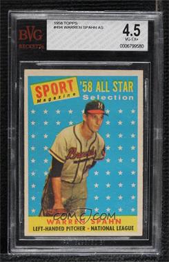 1958 Topps - [Base] #494 - Sport Magazine '58 All Star Selection - Warren Spahn [BVG 4.5 VG‑EX+]