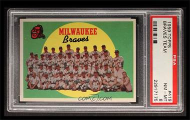 1959 Topps - [Base] #419 - Fifth Series Checklist - Milwaukee Braves [PSA 8 NM‑MT]