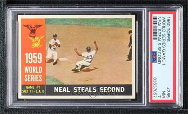 1960 Topps - [Base] #385.1 - World Series - Game #1: Neal Steals Second (Charlie Neal) (White Back) [PSA 7 NM]