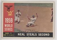 World Series - Game #1: Neal Steals Second (Charlie Neal) (White Back) [Poor&nb…